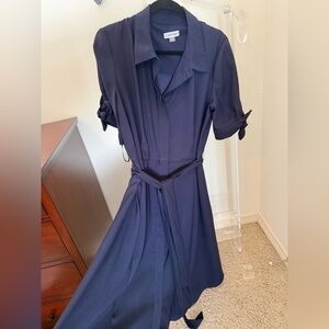 Calvin Klein Navy Button-Front Midi Shirt Dress